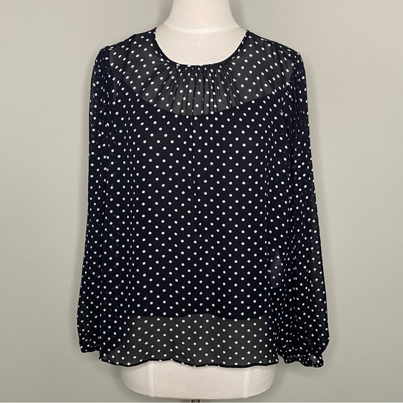 J.Crew Puff Sleeve Polka Dot Top in Lightweight Chiffon, Size Large - Picture 1 of 16